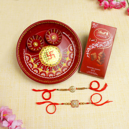 Ethnic Rakhis with Chocolate & Puja Thali - For USA