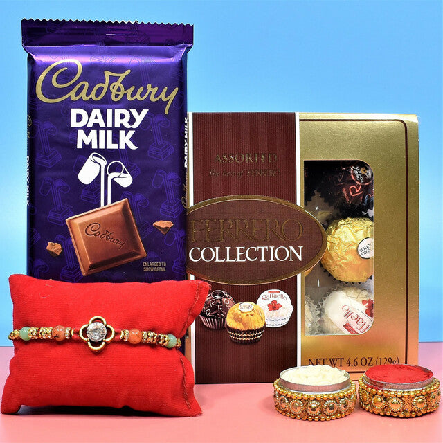 Diamond Beads Rakhi with Chocolate Hampers - For USA