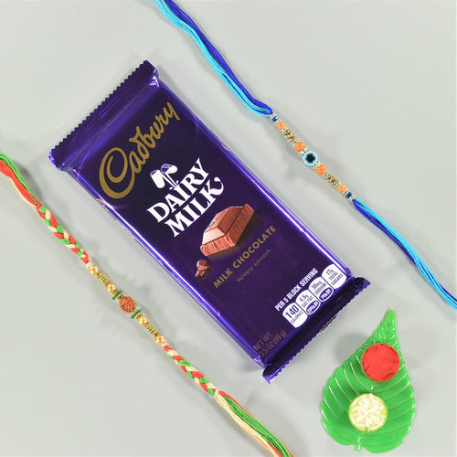 Evil Eye Rudraksha Rakhi Set with Chocolate - For USA