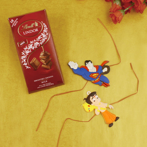 Superman Chota Bheem Rakhi Set Chocolate Hamper - For USA