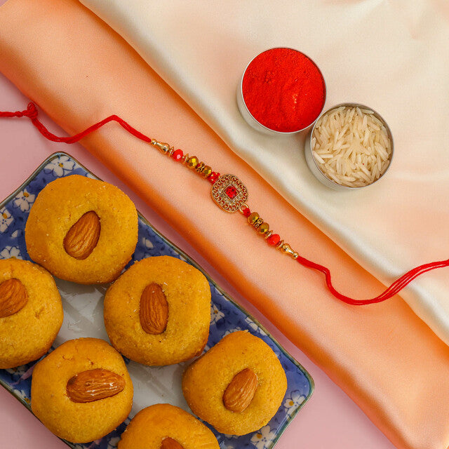 Fancy Stone Rakhi with Besan Laddu - For Australia