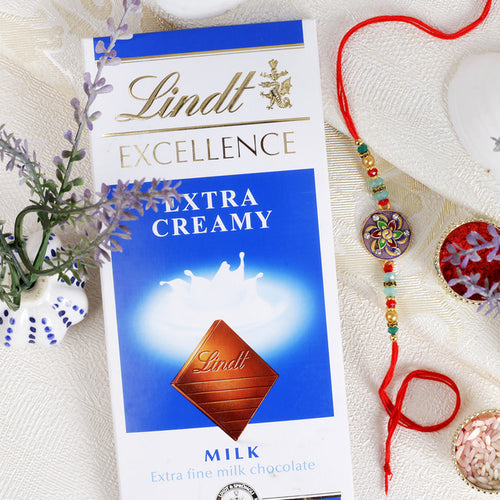Floral Premium Rakhi with Lindt Creamy Chocolate- For USA