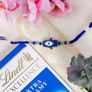 Elegant Hamsa Rakhi with Lindt Chocolate - For USA