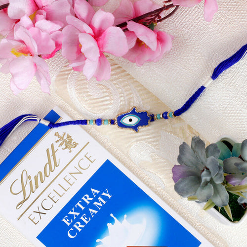 Elegant Hamsa Rakhi with Lindt Chocolate - For USA