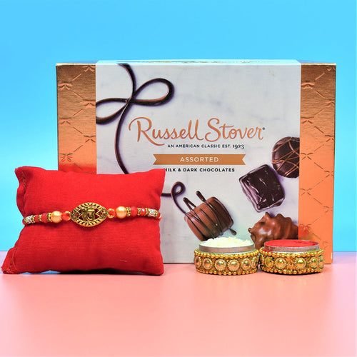 IK Onkar Rakhi with Russell Stover Assorted Chocolate - For USA