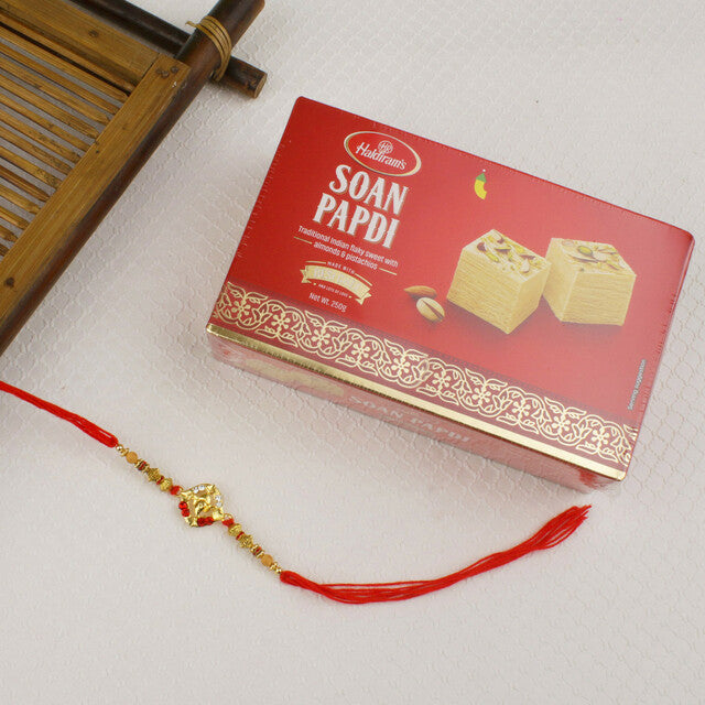 Ethnic Ganesha Rakhi with Sweet - For USA