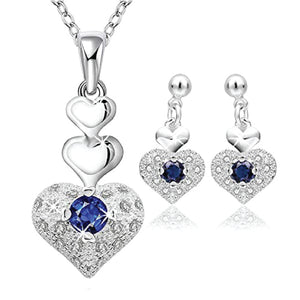 Plated Rich Royal Blue Heart Pendant and Earrings Set for Women and Girls