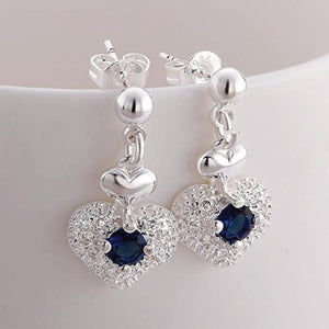 Plated Rich Royal Blue Heart Pendant and Earrings Set for Women and Girls
