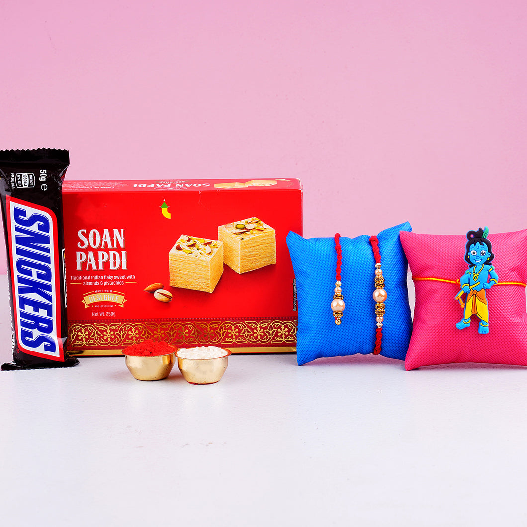 Bhaiya Bhabhi Kid Rakhi Set with Soan Papdi & Chocolate- For UK