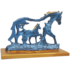 Golden Blue Feng Shui Galloping Horse Statue Height 22 CM
