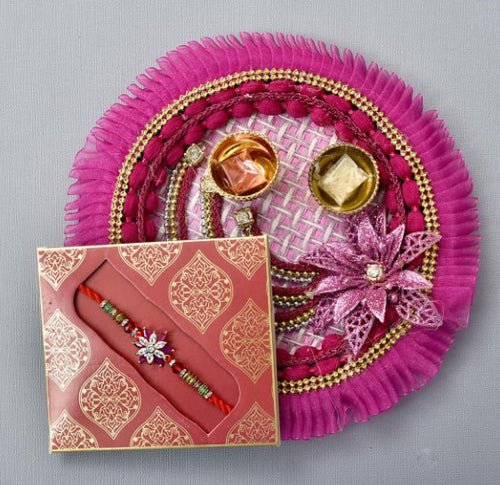 Floral Rakhi With Fancy Puja Thali