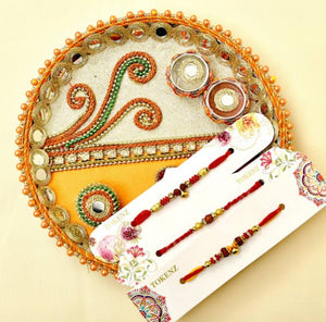 Three Rudraksha Rakhi With Puja Thali