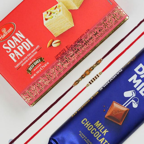 Two Classic Rakhi With Soan Papdi and Chocolate -For UAE
