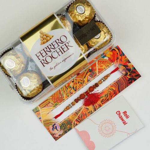 Rudraksh Rakhi With Ferrero Rocher Chocolate -For UAE