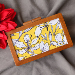 White Yellow Floral Forest Wood Clutches