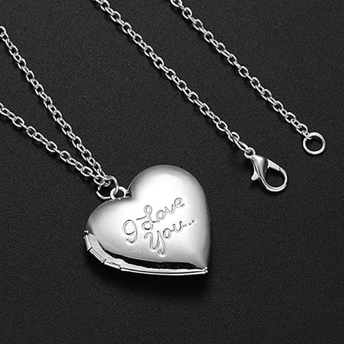 White Gold Plated Openable Heart Memory Photo Locket Pendant for Women and Girls