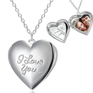 White Gold Plated Openable Heart Memory Photo Locket Pendant for Women and Girls