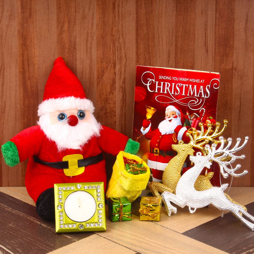 SANTA CLAUS WITH REINDEER AND CARD