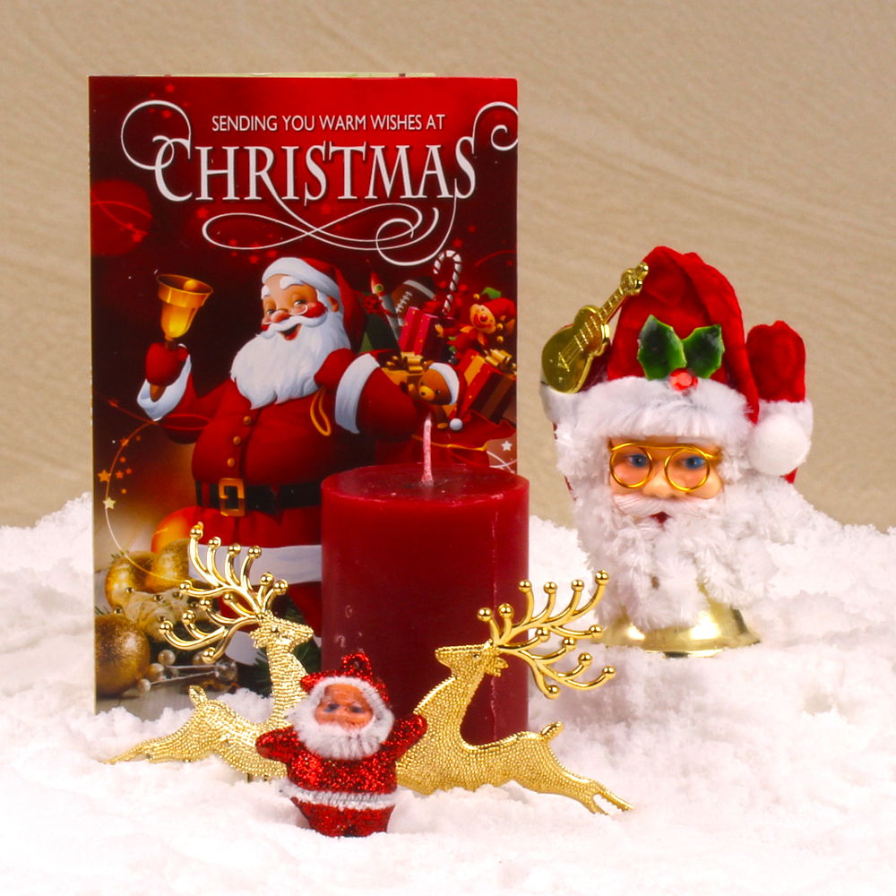 EXCLUSIVE CHRISTMAS COLLECTION ORNAMENTS AND CANDLE WITH SANTA BELL