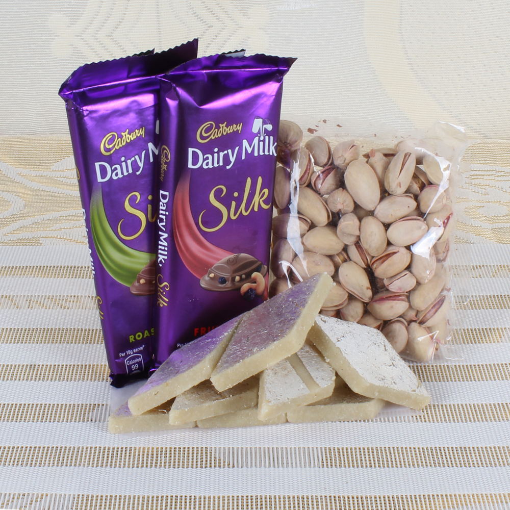 SILK CHOCOLATE AND PISTA WITH KAJU KATLI