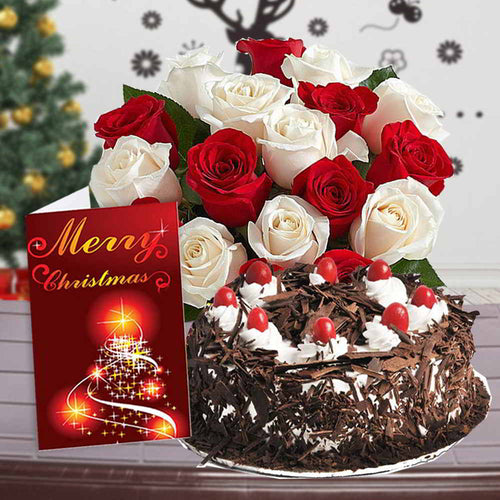 ROSES BOUQUET WITH BLACK FOREST CAKE
